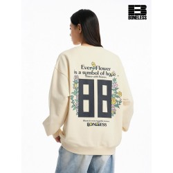 [BONELESS] Ever Flower Oversized Graphic Sweatshirt – Cream Floral Back Print Pullover