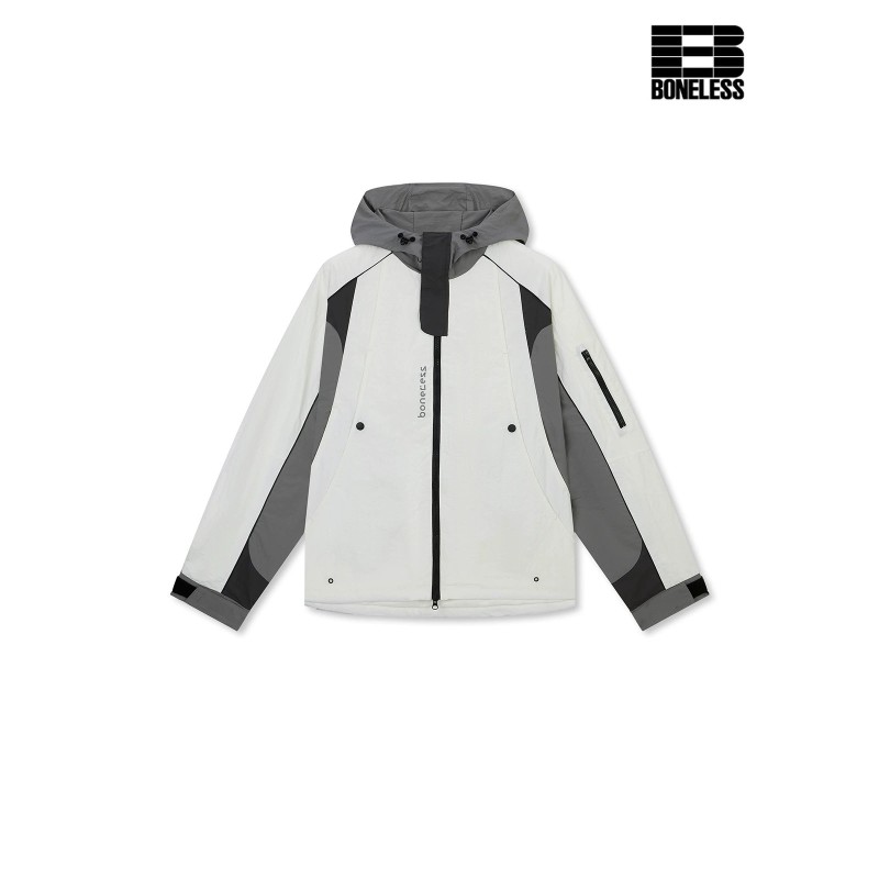 [BONELESS] Colorblock Tech Hooded Jacket – Light Grey Windbreaker