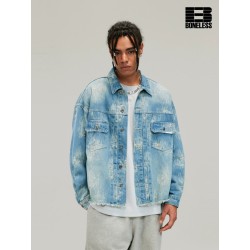 [BONELESS] Distressed Denim Jacket – Light Wash Oversized Trucker