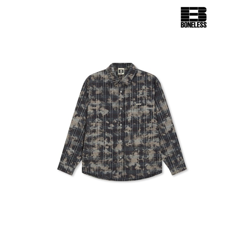 [BONELESS] Cloud-Dyed Pinstripe Shirt – Long Sleeve Textured Button-Up
