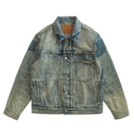 [WBT]Vintage Faded Denim Trucker Jacket – Light Blue Distressed
