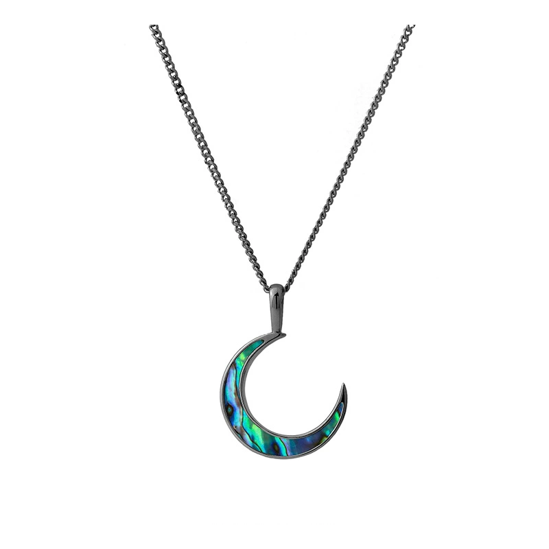 [WBT] Abalone Shell Crescent Moon Necklace – Gunmetal Chain Pendant