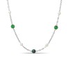 [WBT] Green Bead & Pearl Station Necklace – Silver-Tone Chain