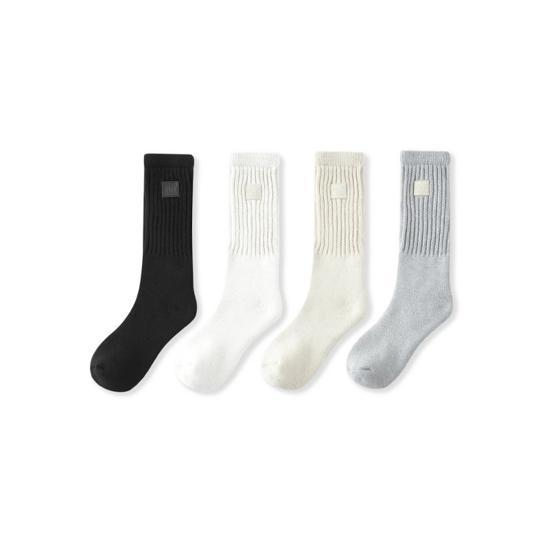 [BONELESS] Ribbed Crew Socks 4-Pack – Black / White / Cream / Light Grey